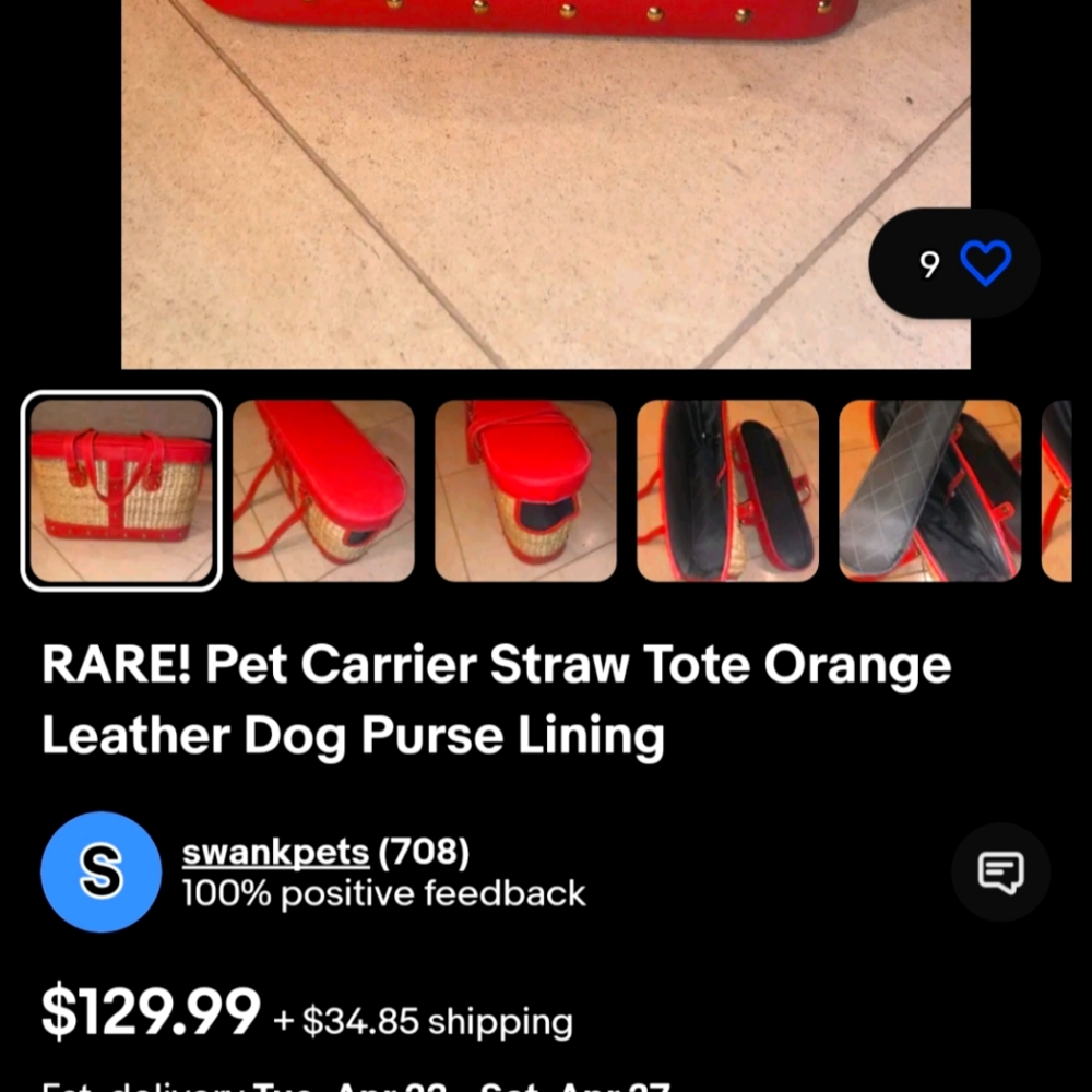 RARE! Pet Carrier Straw Tote Orange Leather Dog Purse Lining